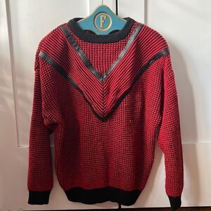 Vintage Urban Works Red Sweater with Leather Trim - M/L